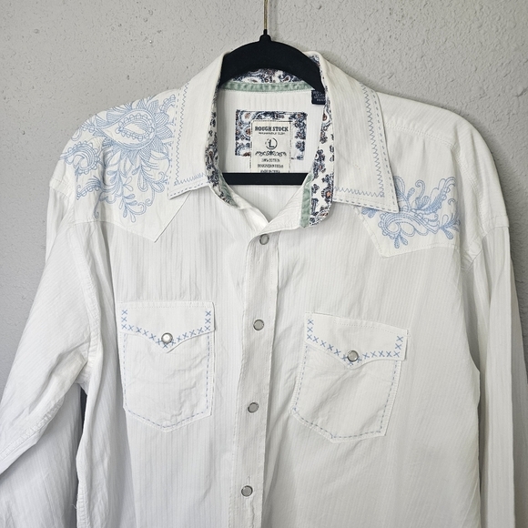 Rough Stock Panhandle Slim Western Embroidered Womens L Long Sleeve  Pearl *FLAW - Picture 2 of 16